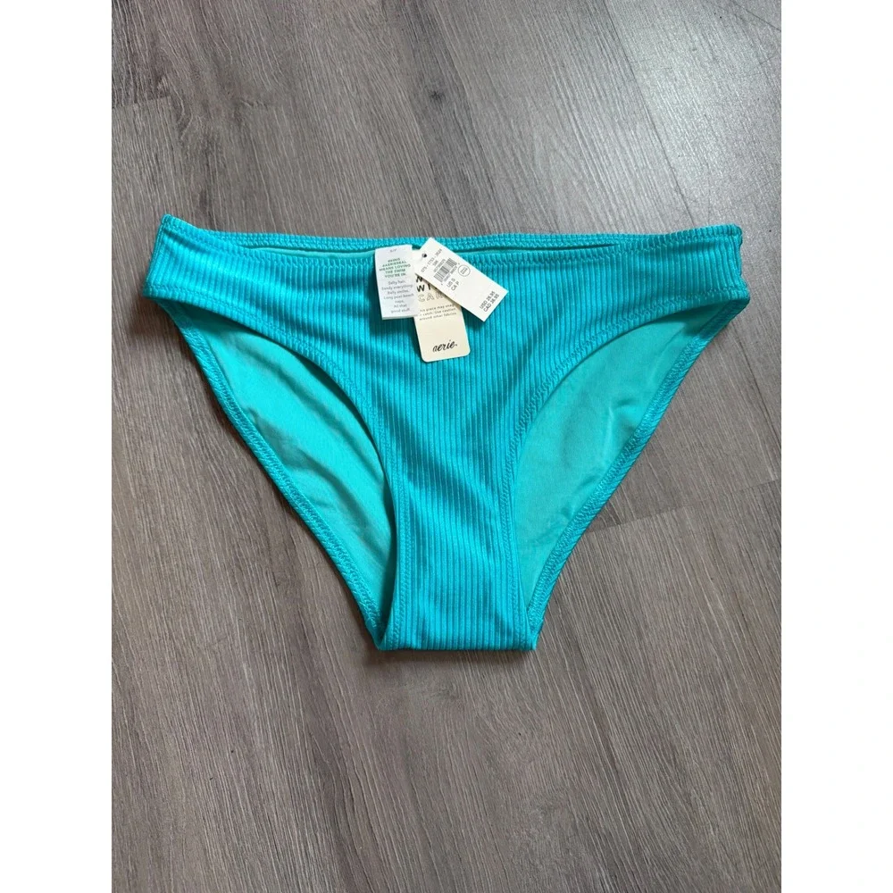 Aerie Real Good Ribbed Bikini Bottom Teal Blue Swimwear Womens S